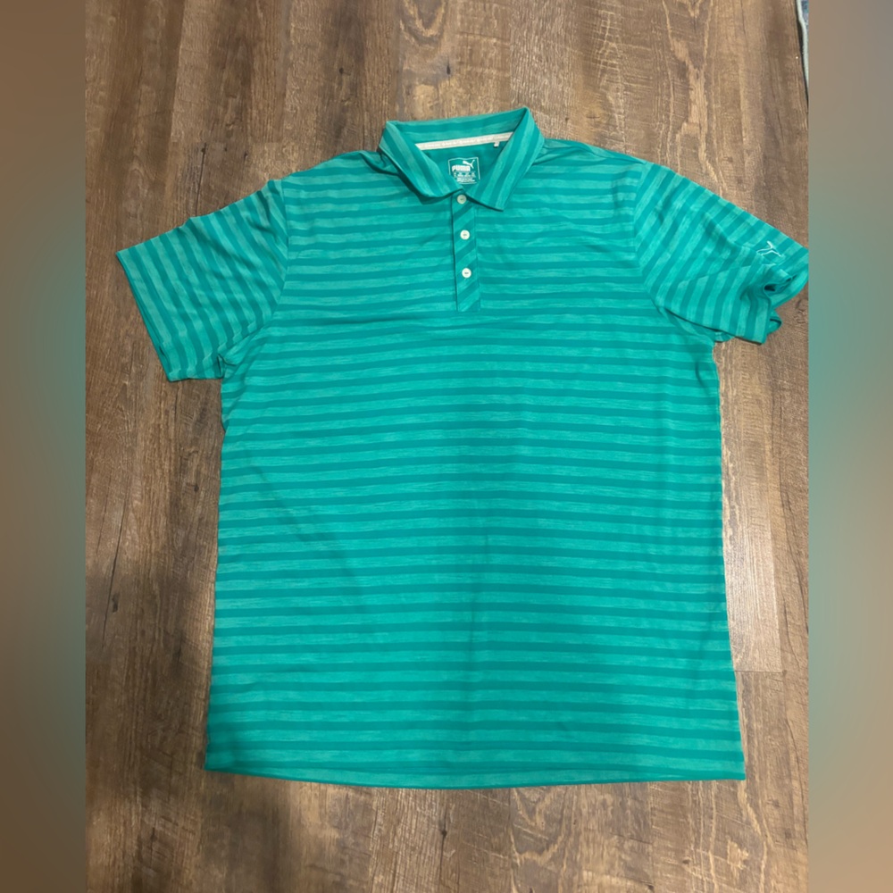 PUMA Golf Teal Striped Polo Shirt Men’s XL Performance